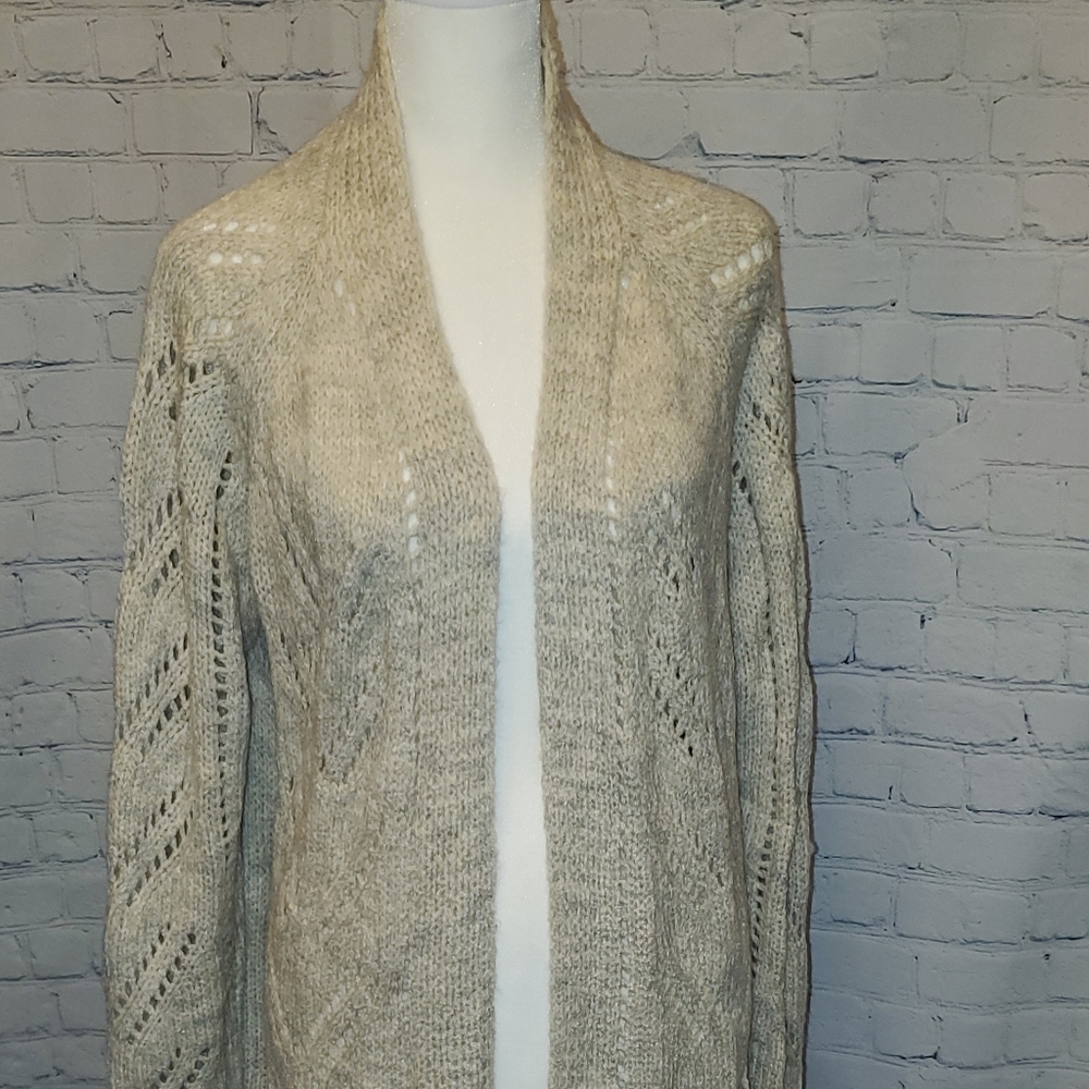 ANA open front chunky cable knit long cardigan,  size large with pockets
